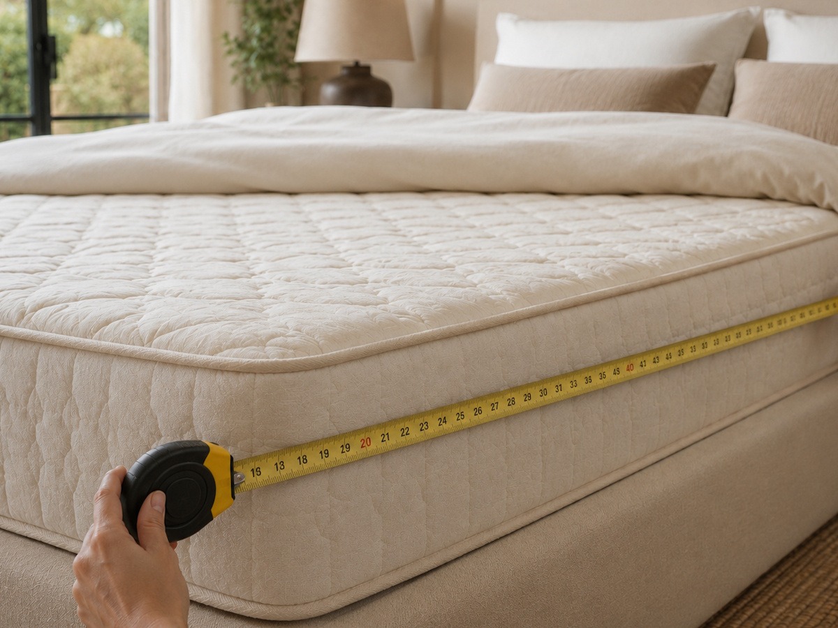 A mattress being measured with a tape measure