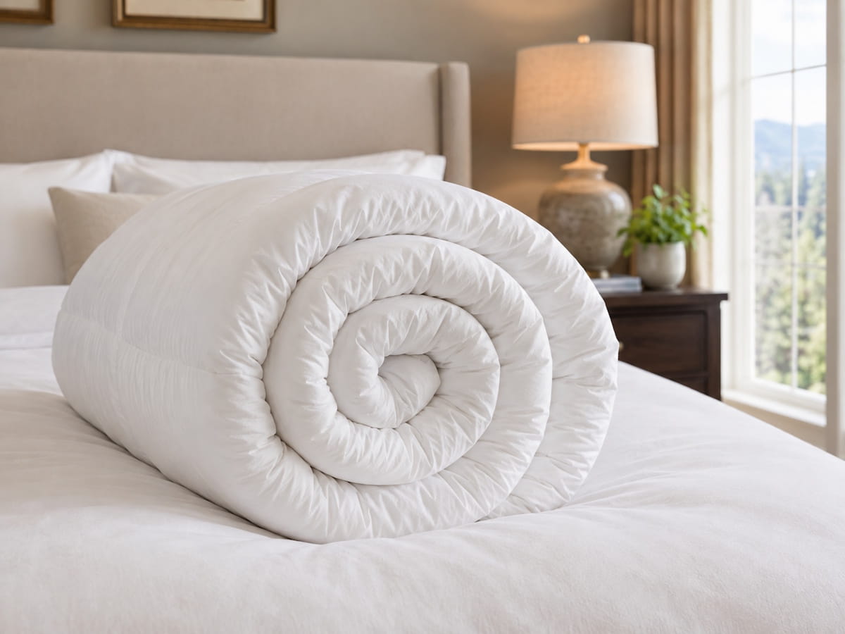 Duvet showing its filling and finish