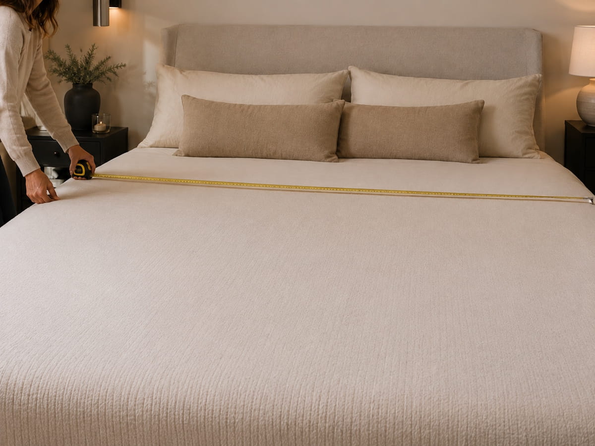 A mattress being measured with a tape measure